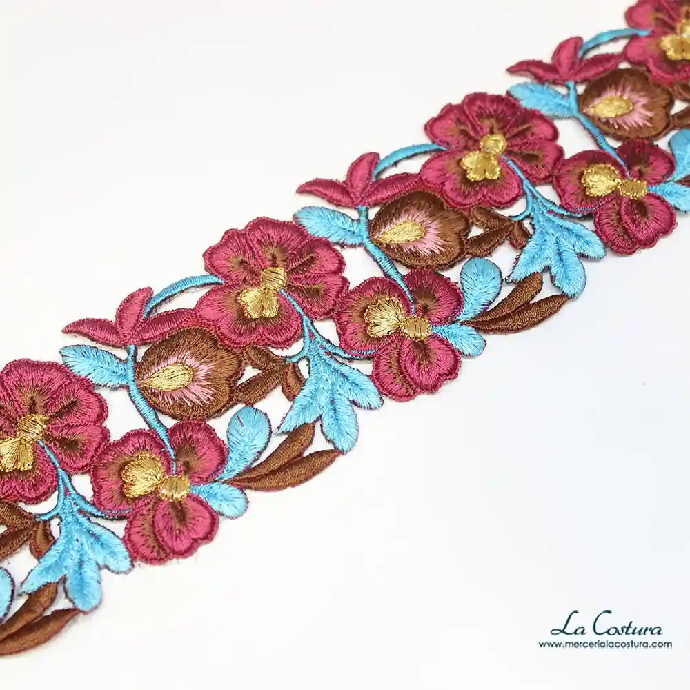 cinta-de-flores-bordadas-granate-turquesa