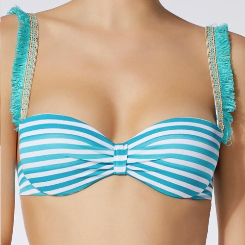 Bikini banda con tirantes con detalle de fleco con pasamanería