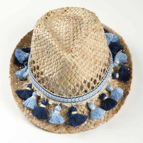 Sombrero de paja con fleco con borlones