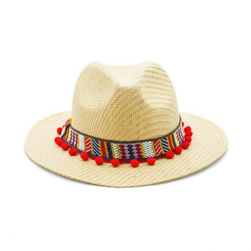 Sombrero playa con tapacosturas étnico y madroños