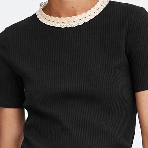 Camiseta de punto con detalle de puntilla en el cuello