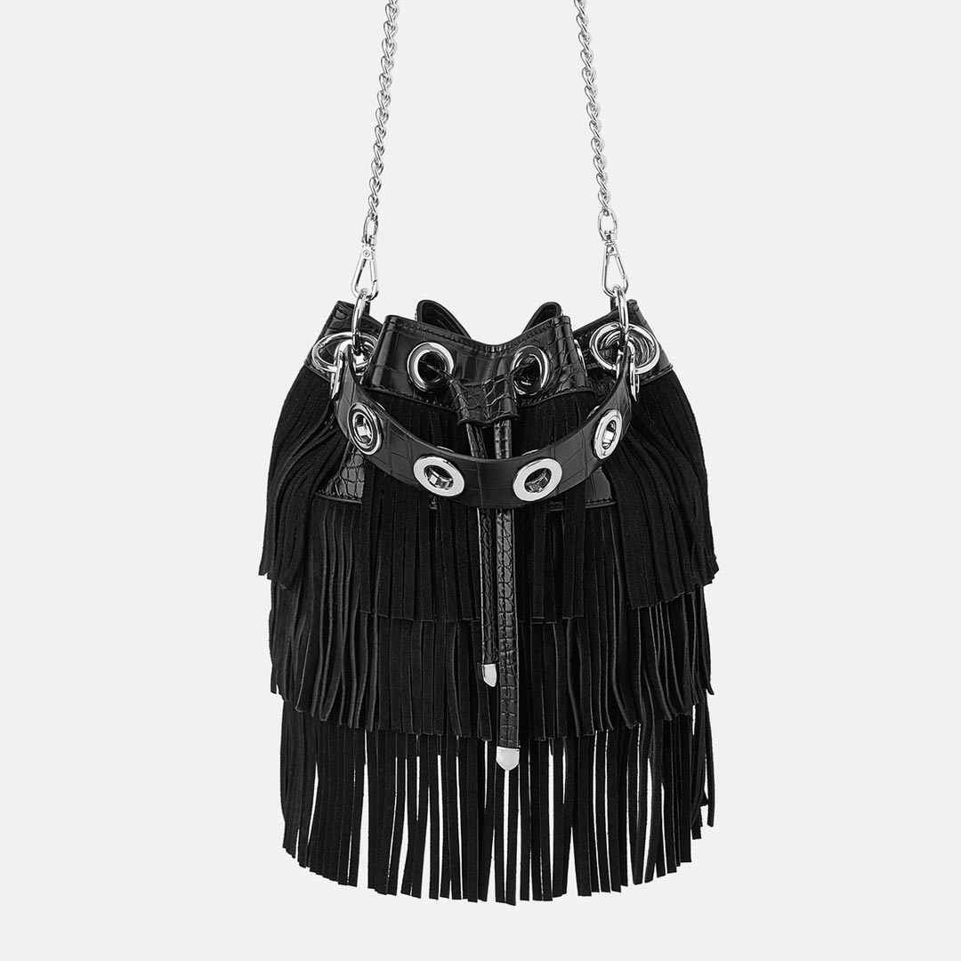 Bolso saco con flecos de antelina