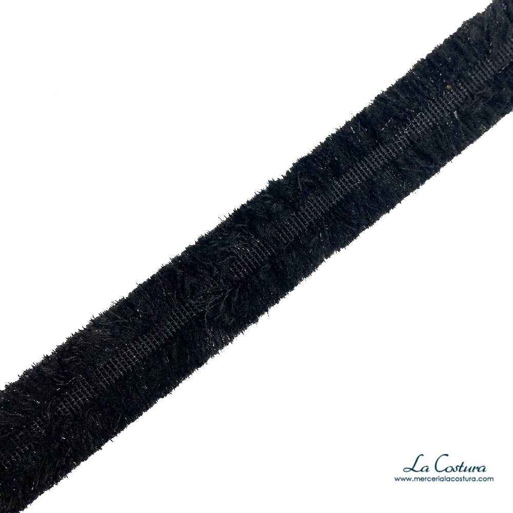 Pasamanería lana desflecada negra con brillo 2,8cm