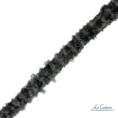 Pasamanería lana deshilachada gris y negra 2cm
