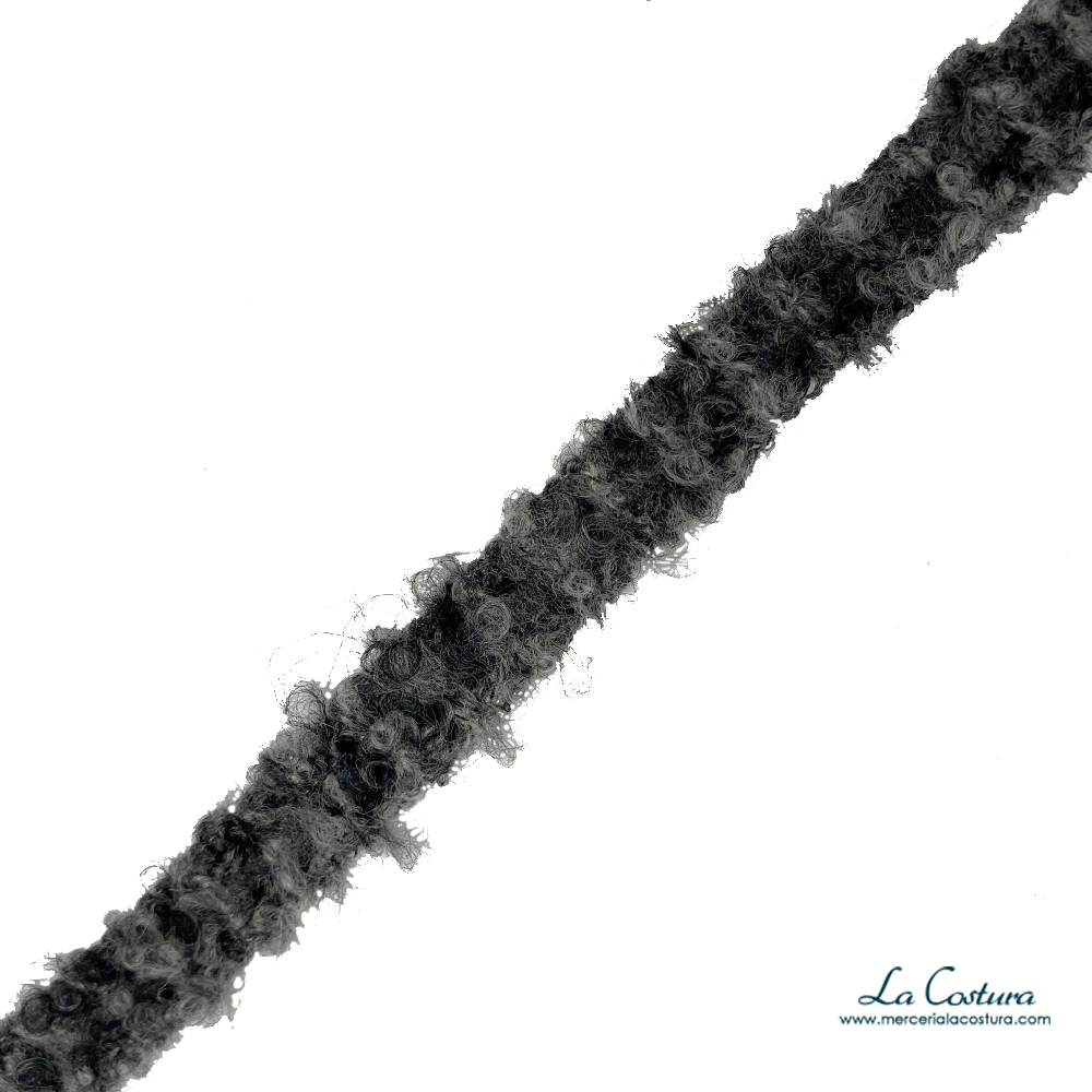 Pasamanería lana deshilachada gris y negra 2cm