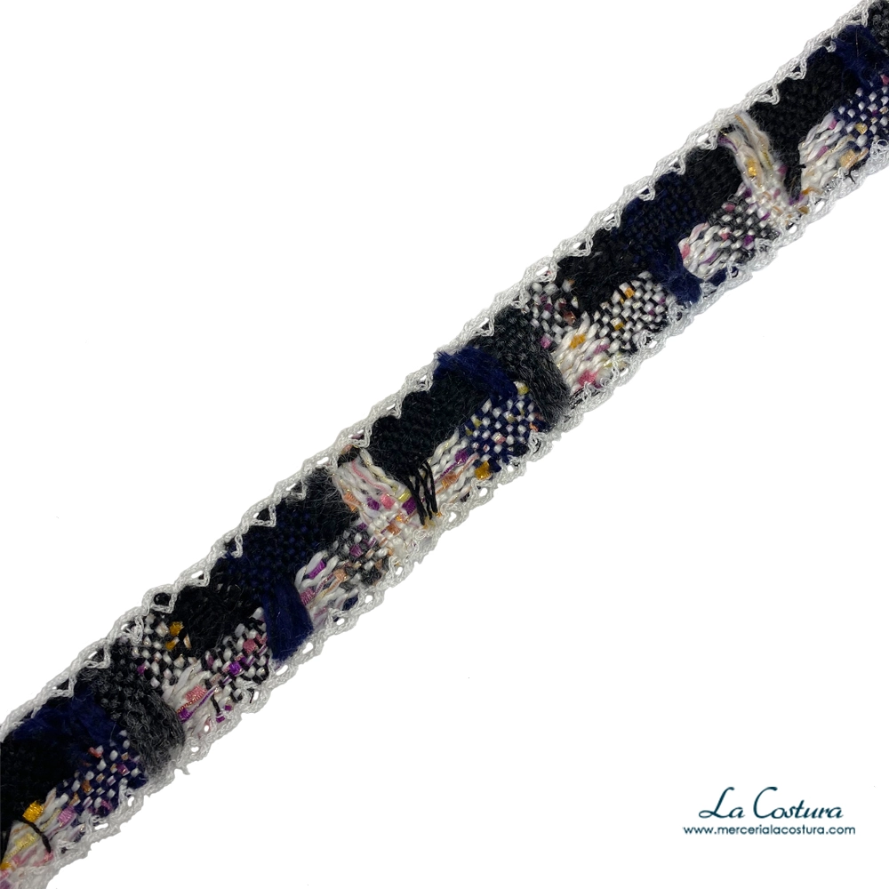 Pasamanería lana desigual cuadros de colores 3,5cm