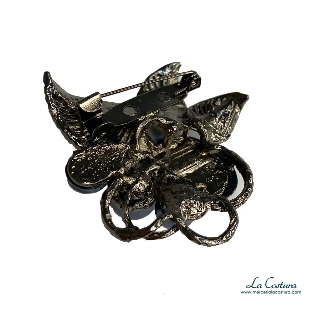 broche-hoja-piedras-azules-plata-oscura
