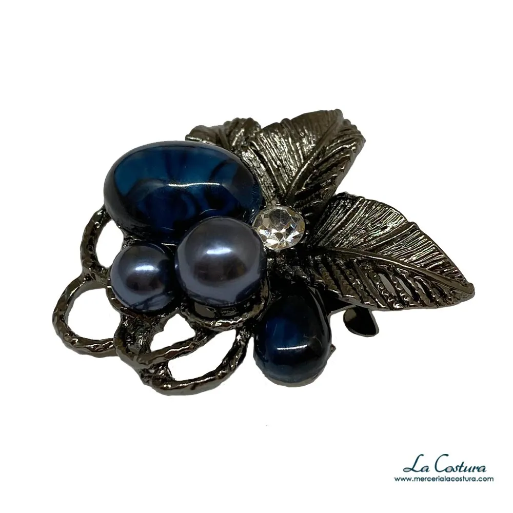 broche-hoja-piedras-azules-plata-oscura