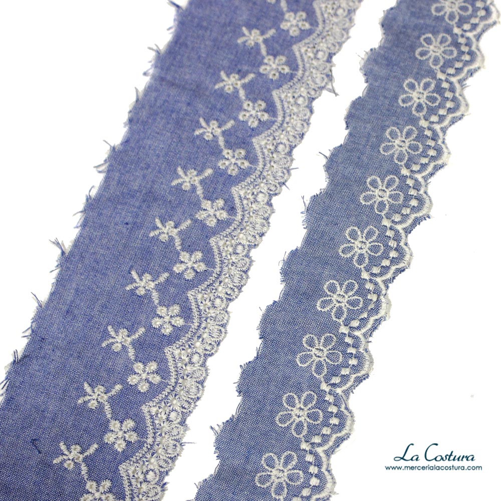 Puntilla denim bordado flores