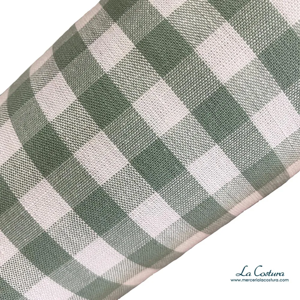 Tela cuadros Vichy algodón verde