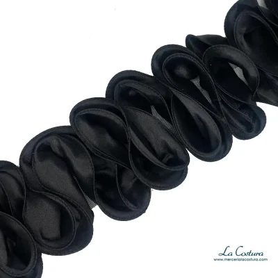 Pasamanería ondas raso efecto flor 10cm