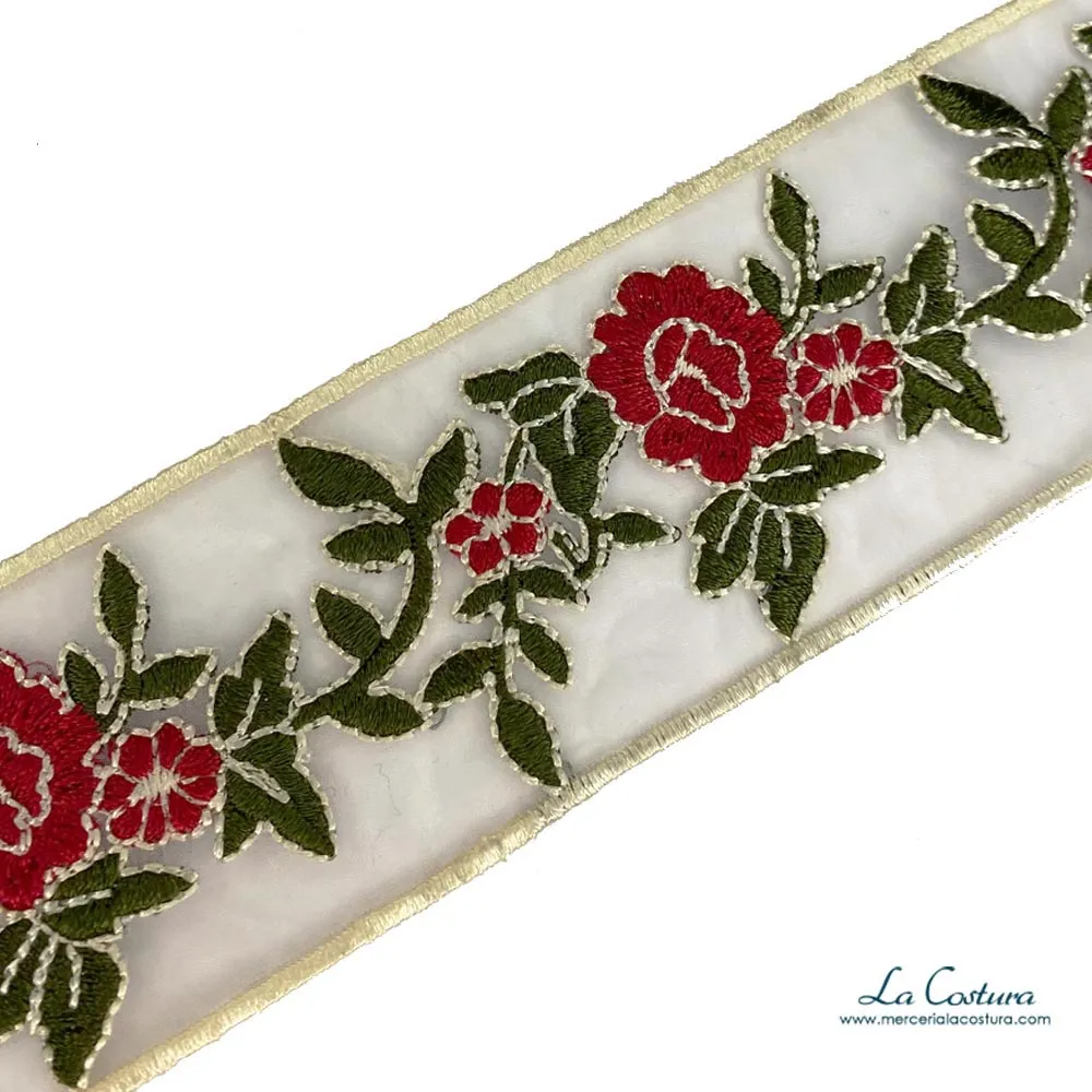 Tapacosturas tul transparente flores bordadas 5cm