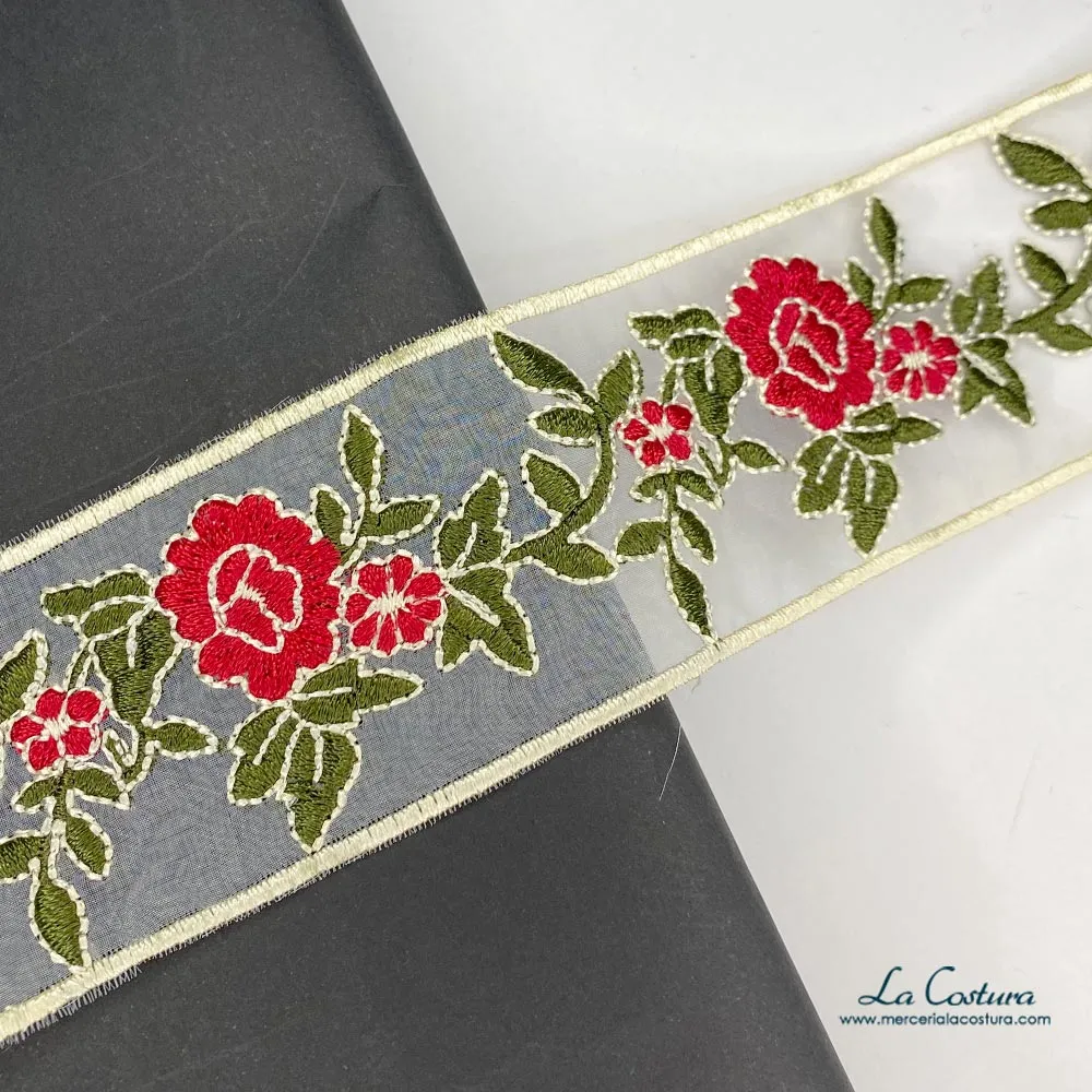 Tapacosturas tul transparente flores bordadas 5cm