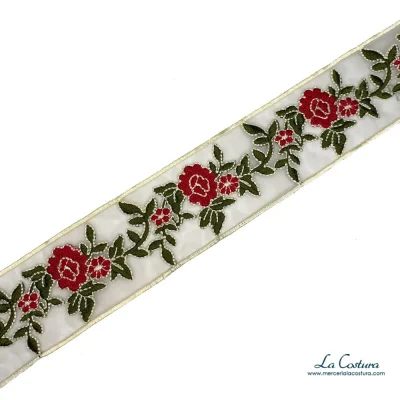 Tapacosturas tul transparente flores bordadas 5cm
