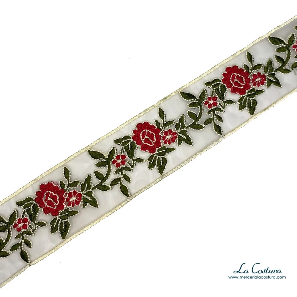 Tapacosturas tul transparente flores bordadas 5cm