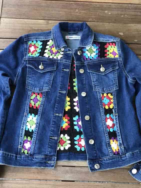 chaqueta denim crochet