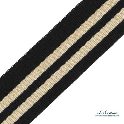 Cinta elástica canalé rayas negro y dorado para cinturas y puños