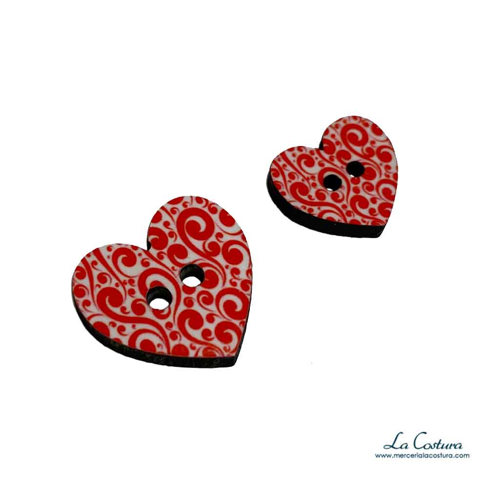 Botones corazón de madera pintados