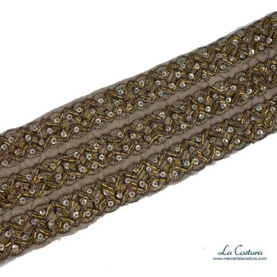 Pasamaneria tul marron pedreria 9cm