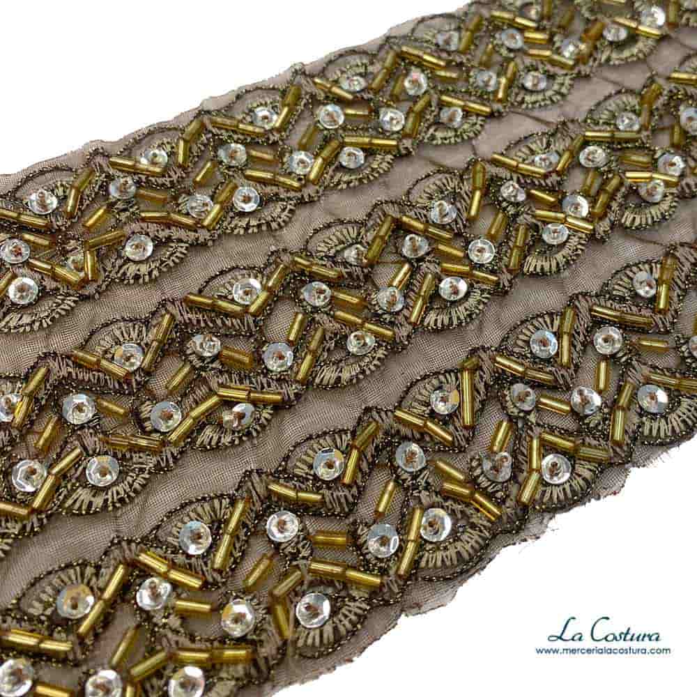 Pasamaneria tul marron pedreria 9cm - Imagen 2