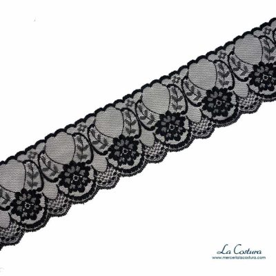 Puntilla elástica flor 6cm negra