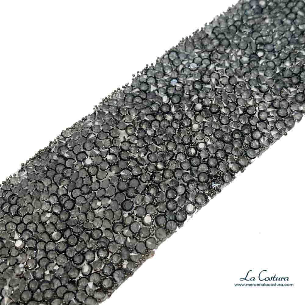 Pasamaneria termoadhesiva strass pedreria gris 40mm