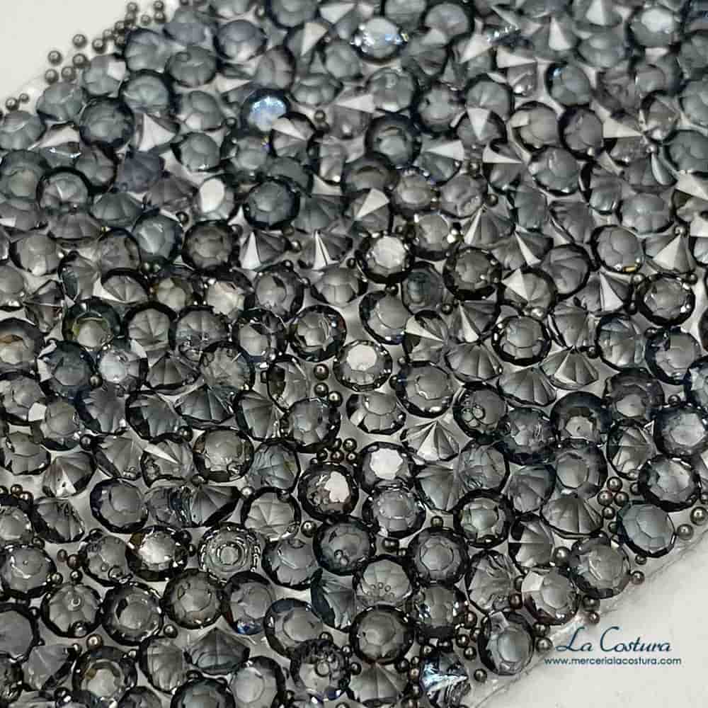 Pasamaneria termoadhesiva strass pedreria gris 40mm