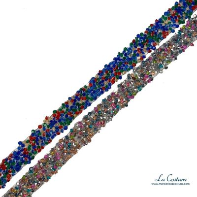 Pasamanería strass pedreria multicolor 16mm