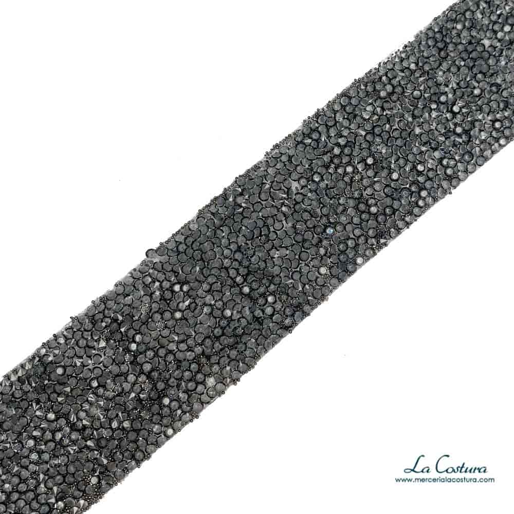 Pasamaneria termoadhesiva strass pedreria gris 40mm