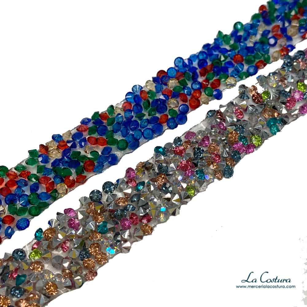 Pasamanería strass pedreria multicolor 16mm