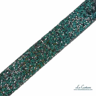 Pasamaneria termoadhesiva strass pedreria verde y plata 35mm