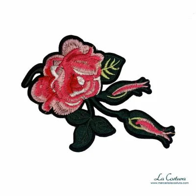 parche-flor-rosa-ramas-termoadhesivo